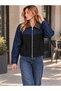New Season Premium Quality Denim Decorated Leather Collar Zippered Women's Jacket - 4