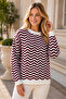 Women's Crew Neck Long Sleeve Wave Patterned Soft Stylish Trendy Burgundy White Knitwear Sweater - 5