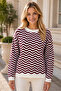 Women's Crew Neck Long Sleeve Wave Patterned Soft Stylish Trendy Burgundy White Knitwear Sweater - 6