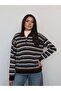 Striped Polo Collar Knit Sweater - 2