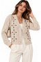 Beige Women's Embroidered Buttoned V-Neck Knitwear Vest - 4