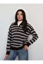 Striped Polo Collar Knit Sweater