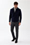 Bergamo Men's Navy Blue Snap Button Polo Collar Short Cashmere Coat Slim Fit - 2
