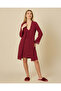 Women Burgundy Textured Ribbed Robe - 2