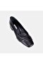 Women's Black Square-Toe Leather Ballerinas with Metal Buckle - 7