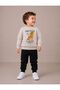 Simit Yaka Dino Printed Sweatshirt/Elastic Waist Sweatpants 3-Strap Set