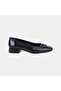 Women's Black Square-Toe Leather Ballerinas with Metal Buckle - 2