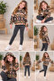 Girl's Patterned Hooded Zippered Fleece Set – Sweatshirt and Leggings - 2