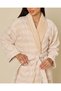 Women Beige Jacquard Velour Shawl Collar Bathrobe M 110cm - 3