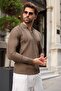 Light Brown Polo Collar Slim Fit Men's Knitwear Sweater E7527 - 5