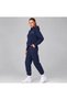 Women's Navy Blue Hooded Sweatshirt Tracksuit Set with Kangaroo Pocket, Relaxed Fit - 4