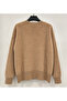 Women's Camel Hair Gold Buttoned V-Neck Soft Textured Oversize Knitwear Cardigan - 3