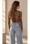 Women's Leopard Pattern Stand Collar Long Sleeve Viscose Fabric Crop Blouse - 8