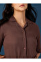 Brown Textured A-Line Midi Dress with Belt - Short Sleeves - 4