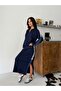 Modal Fabric Striped Double Suit - 2474-Navy Blue