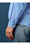 Blue Striped Long Sleeve Blouse for Women - V-Neck Comfort Fit - 5