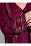 Burgundy Long Sleeves V-Neck Maxi Jalabiya with Gold Tone Print - 4