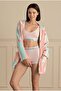 Women's Long Sleeve Welsoft Hooded Blue-Pink Short Dressing Gown C7T7N281 - 3