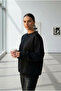 Women's Black Crew Neck Hoodless Winter Sweatshirt - 3