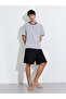 Grey Henley Neck T-Shirt and Black Shorts Pyjama Set - 2