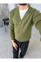Buttoned Knitted V-Neck Cardigan m - Green