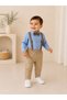 Baby Boy 100% Cotton Shirt with Bow Tie and Strap Detail, Stylish Trouser Set