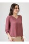 Pink V-Neck 3/4 Sleeve Blouse for Women - 7
