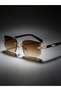 Black Rectangle Rimless Sunglasses with Brown Gradient Lenses - 3