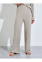 Brown Ribbed Knit V-Neck T-Shirt and Straight Leg Pants Pyjama Set - 4