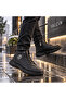 Men's Black Faux Leather Boots |   Winter Outdoor Boots |   Rubber Laced Side Zipper Casual Boots - 4