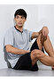 Grey Henley Neck T-Shirt and Black Shorts Pyjama Set