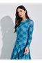 Multi-Color Checked Long Sleeves A-Line Midi Dress - 2