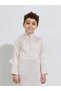Boys Beige Solid Band Collar Full Length Thobe - 2