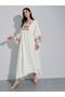 Cream Geometric Print Long Sleeves Midi Jalabiya - 3
