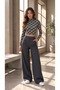 Women's Black Paris Patterned High Neck Long Sleeve Viscose Fabric Cropped Blouse - 6