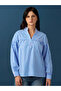 Blue Striped Long Sleeve Blouse for Women - V-Neck Comfort Fit - 7