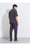 Multi-Color Checked Short Sleeves Shirt and Straight Leg Pants Pyjama Set - 5