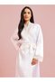 White Solid Lace Trims Long Sleeves Maxi Robe - 2