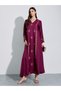 Burgundy Long Sleeves V-Neck Maxi Jalabiya with Gold Tone Print