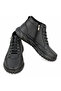 Men's Black Faux Leather Winter Boots – Outdoor Trekking Boots with Rubber Laces and Side Zipper - 7