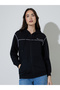 Black Regular Fit Longline Hoodie with Piping Detail - 3