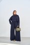 Women's Grass Green Detailed Crew Neck Elastic Waist Suit Navy Blue - 3