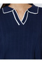 Navy Blue Knit Top with White Trim - 4