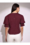 Maroon Puff Sleeve Blouse with Round Neck - 3