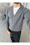 Buttoned Knitted V-Neck Cardigan m - Gray - 3
