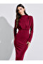 Red Solid Long Sleeve Sheath Maxi Dress - 2