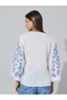Off White Embroidered Round Neck Relaxed Fit Shirt - 4