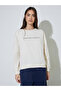 Cream Slogan Print Long Sleeves Oversized Sweatshirt - 3