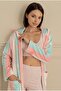 Women's Long Sleeve Welsoft Hooded Blue-Pink Short Dressing Gown C7T7N281 - 4