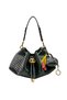 Trendy Women's Black Knitted Textured Drawstring Shoulder Bag, Stylish Design, Mini Bag with Gold Accessories and Leather Grape Charm Detail - 7
